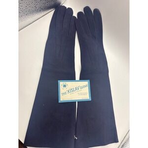 Vintage Kislav Navy Blue Opera Gloves Made in France 7.5 Washable Suede Finish